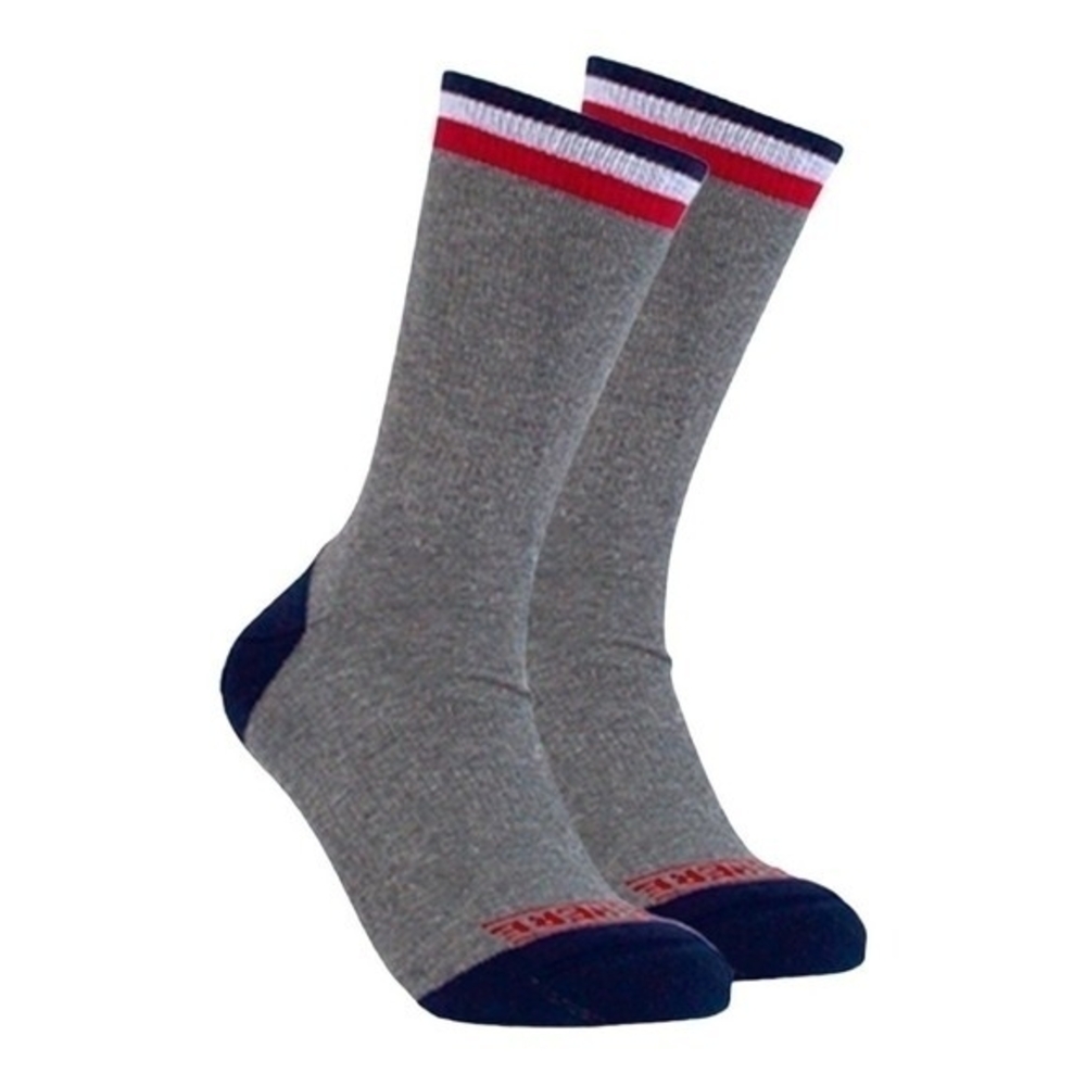 2 Pair MADEHERE Main Street Crew Heather Grey Red White Blue Cotton Unisex Socks